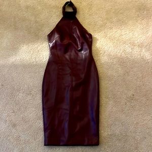 Fashion Nova Jade Faux Leather Midi dress  -  Burgundy